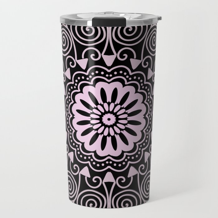 Elegant Black and Pink Mandala Travel Mug