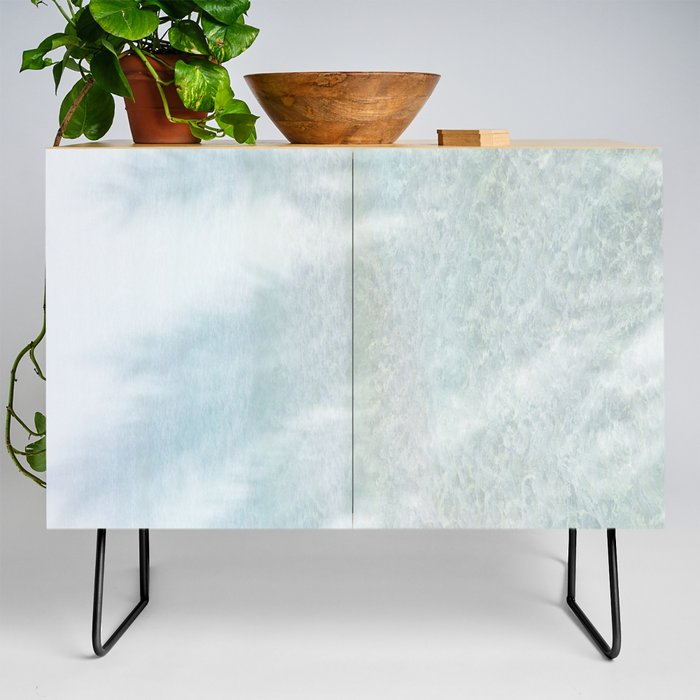 silver blue gray shimmering tropical palm Credenza