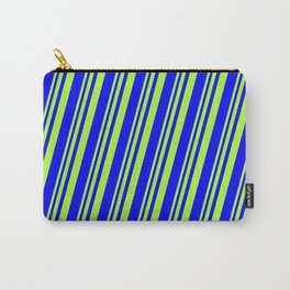 [ Thumbnail: Light Green and Blue Colored Striped/Lined Pattern Carry-All Pouch ]