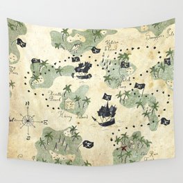 Hand Drawn Pirate Map Wall Tapestry
