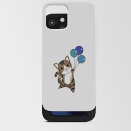 Cat Flies Up With Colorful Balloons iPhone Card Case