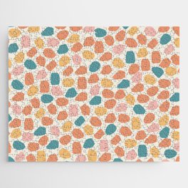 Ink Dot Mosaic Pattern Teal Pink Cantaloupe Jigsaw Puzzle