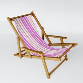 [ Thumbnail: Orchid & Beige Colored Lined/Striped Pattern Sling Chair ]