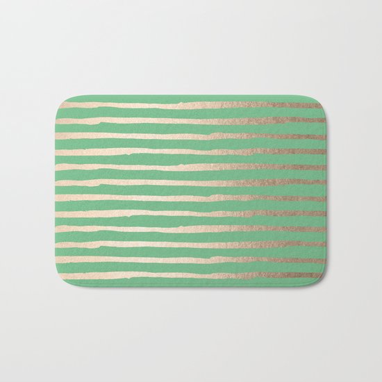 Abstract Stripes Gold Tropical Green Bath Mat