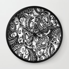 paisley batik black Wall Clock