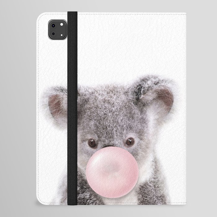 Baby Koala Blowing Bubble Gum, Pink Nursery, Baby Animals Art Print by Synplus iPad Folio Case
