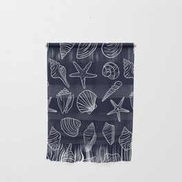 Navy Blue And White Seashell pattern Wall Hanging