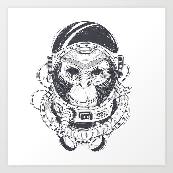 Vector hand drawn illustration of a monkey astronaut, chimpanzee in a space suit Art Print by igorg