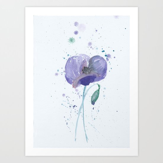 Blue Poppy flower illustration painting in watercolor Art Print