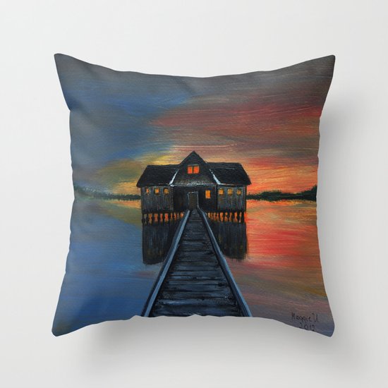 Old boat house Throw Pillow