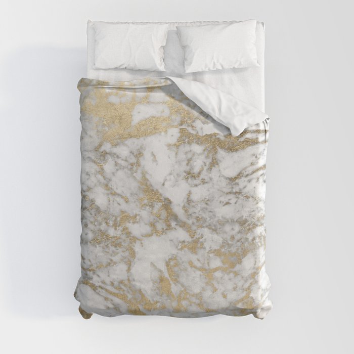 Modern chic faux gold white elegant marble Duvet Cover