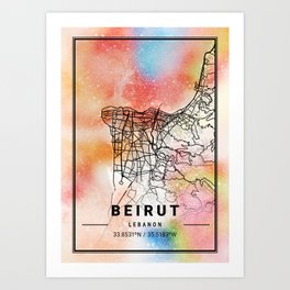 Beirut - Lebanon Fornax Watercolor Map  Art Print
