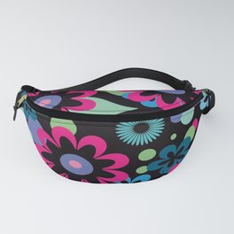 Retro Mod Floral Pattern in Blues and Pink Fanny Pack