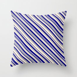 [ Thumbnail: Dark Gray, Beige, and Dark Blue Colored Lined Pattern Throw Pillow ]