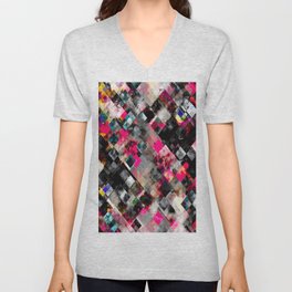 geometric pixel square pattern abstract background in pink blue V Neck T Shirt