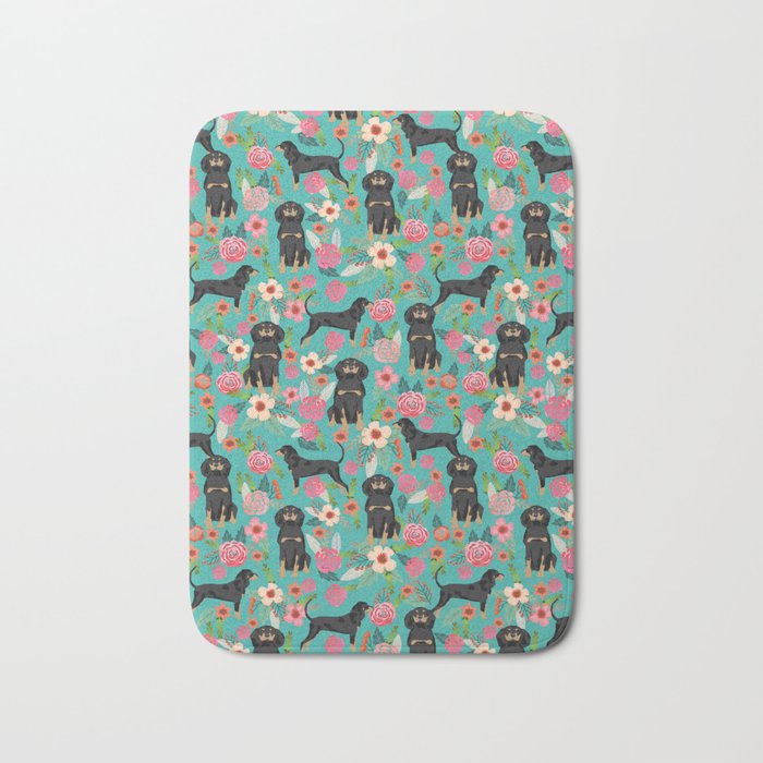 Coonhound floral pattern dog breed customized pet portrait gifts for dog lover Bath Mat