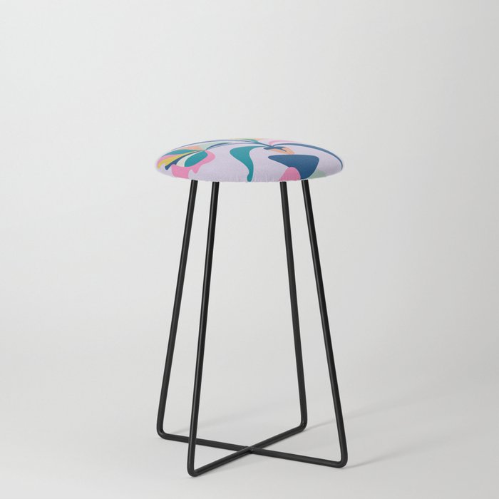 Mid Century Abstract Flowers Counter Stool