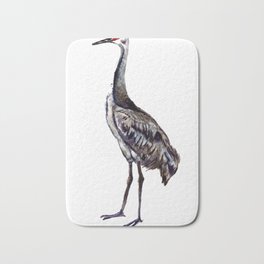Sandhill Solitaire of Noble Guardians cranes series Bath Mat | Crane, Painting, Sandhill, Minimalist, Dreneewilson, Cranes, Florida, Beach, Coastal, Watercolor 