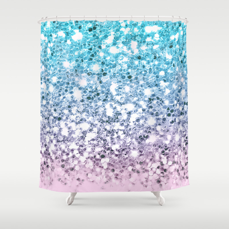 Sparkly Unicorn Blue Lilac Pink Ombre Shower Curtain By