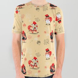 Squirrel and Acorn Fall Pattern All Over Graphic Tee