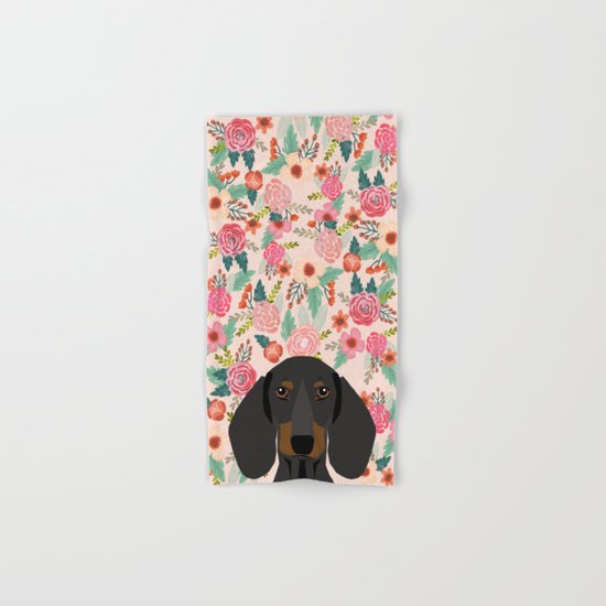Dachshund florals cute pet gifts black and tan dachshund gifts for dog lover with weener dog Hand & Bath Towel