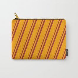 [ Thumbnail: Brown & Orange Colored Pattern of Stripes Carry-All Pouch ]