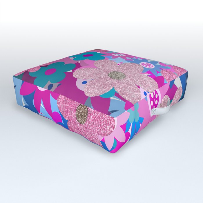 Pastel Pink and Aqua Flowers Outdoor Floor Cushion