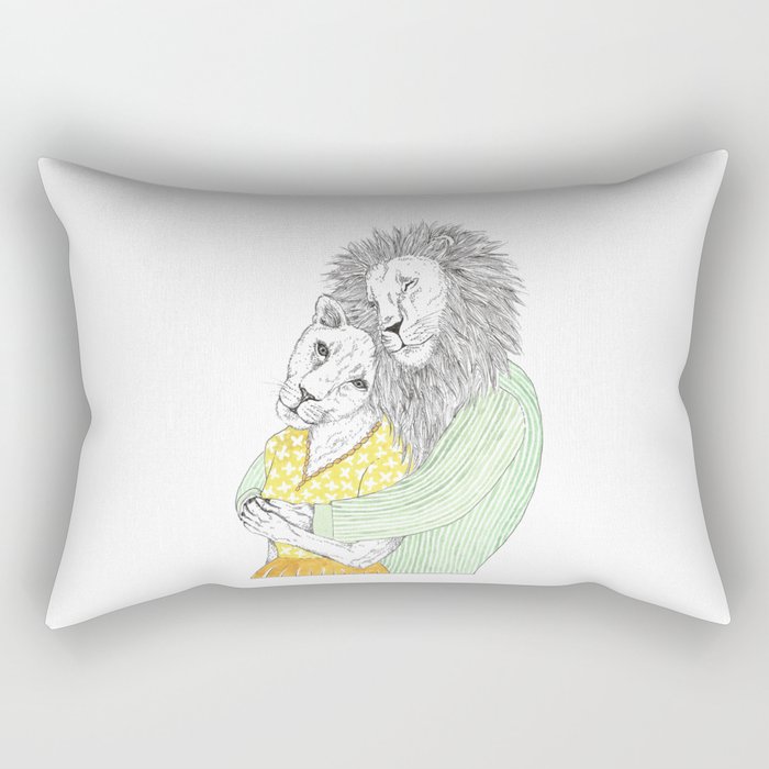 Lions in love white  Rectangular Pillow