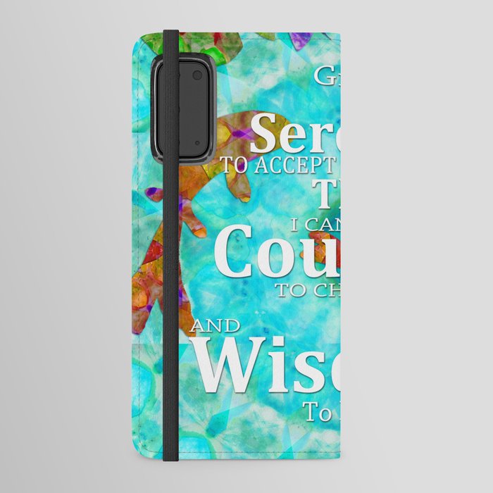 Serenity Prayer Art With Orange Koi Fish In Blue Pond Android Wallet Case