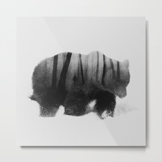 Watched By Grizzly b&w Metal Print