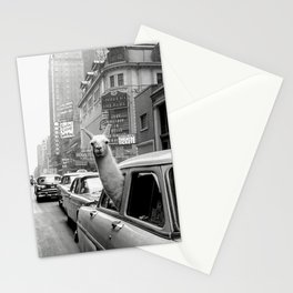 Llama Riding in Taxi, Black and White Vintage Print Stationery Card