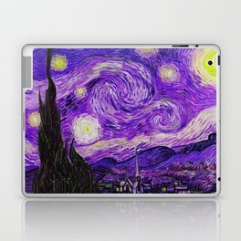 The Starry Night - La Nuit étoilée oil-on-canvas post-impressionist landscape masterpiece painting in alternate purple by Vincent van Gogh Laptop Skin