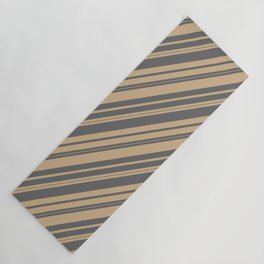 [ Thumbnail: Tan and Dim Grey Colored Lined/Striped Pattern Yoga Mat ]