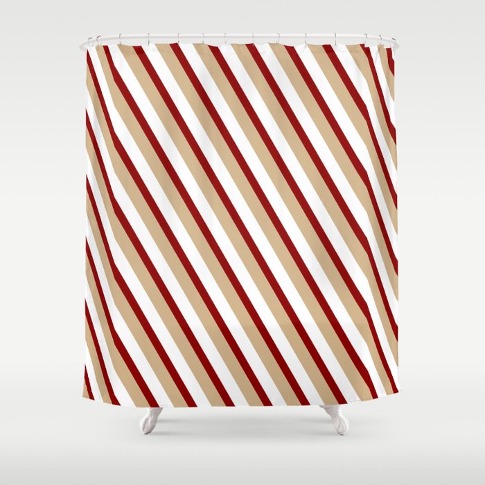 Dark Red, Tan, and White Colored Stripes Pattern Shower Curtain