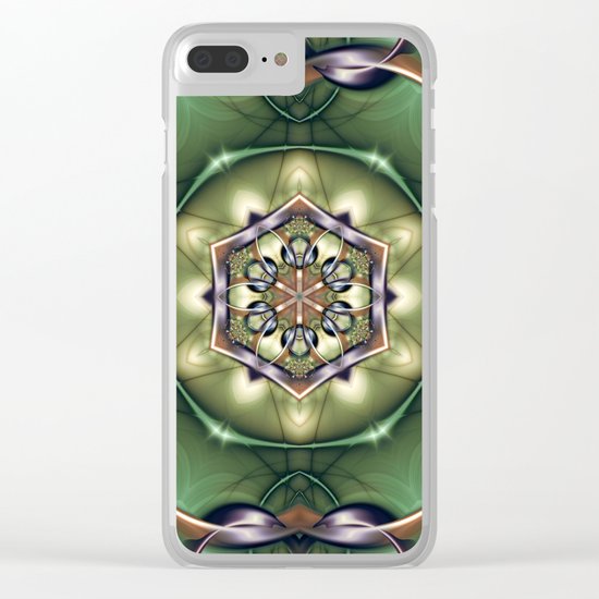 Mystery Mandala in Green Clear iPhone Case