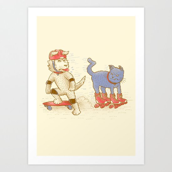 Skateboard dogs don't like roller skate cats Art Print