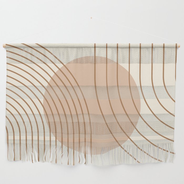 Geometric Lines in Sun Rainbow Abstract 9 in Brown Beige Wall Hanging