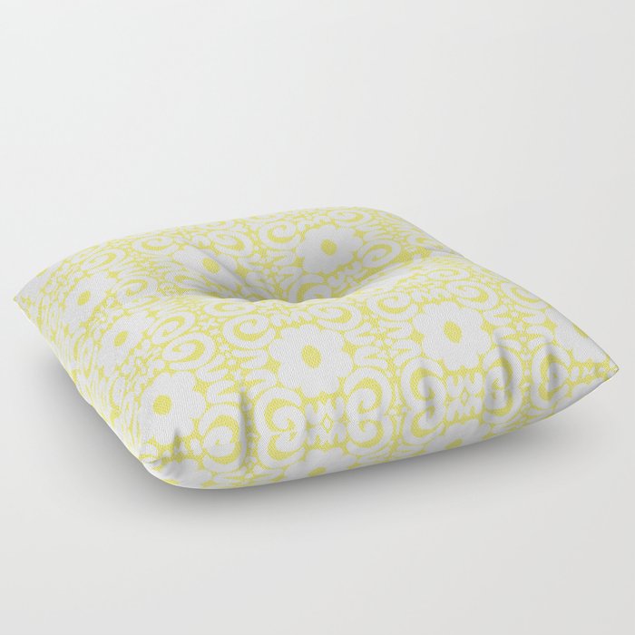 Retro Daisy Lace White on Yellow Floor Pillow