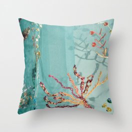 Underwater Seascape Embroidery Throw Pillow