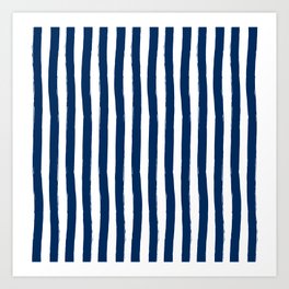 Navy Blue and White Cabana Stripes Palm Beach Preppy Art Print