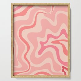 Retro Liquid Swirl Abstract in Soft Pink Serving Tray