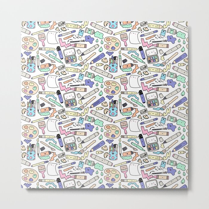 kawaii art supplies metal print by kirakiradoodles society6