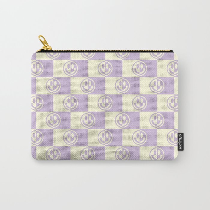 Smiley Faces On Checkerboard (Yellow Beige & Lilac)  Carry-All Pouch