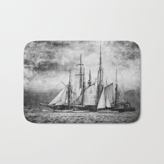 black and white ship Bath Mat