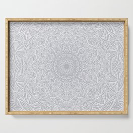 Most Detailed Mandala! Cool Gray White Color Intricate Detail Ethnic Mandalas Zentangle Maze Pattern Serving Tray