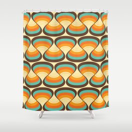 Wavy Turquoise Orange and Brown Retro Lines Shower Curtain