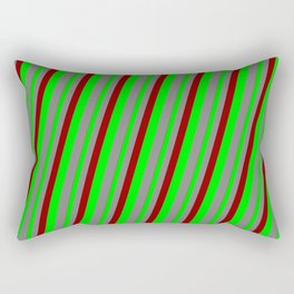 [ Thumbnail: Dark Red, Lime, and Gray Colored Stripes Pattern Rectangular Pillow ]