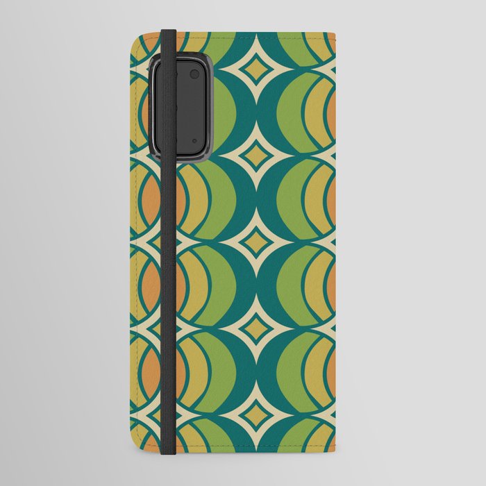 Retro 70s Moroccan Geometric Globe Pattern 539 Green Yellow and Orange Android Wallet Case