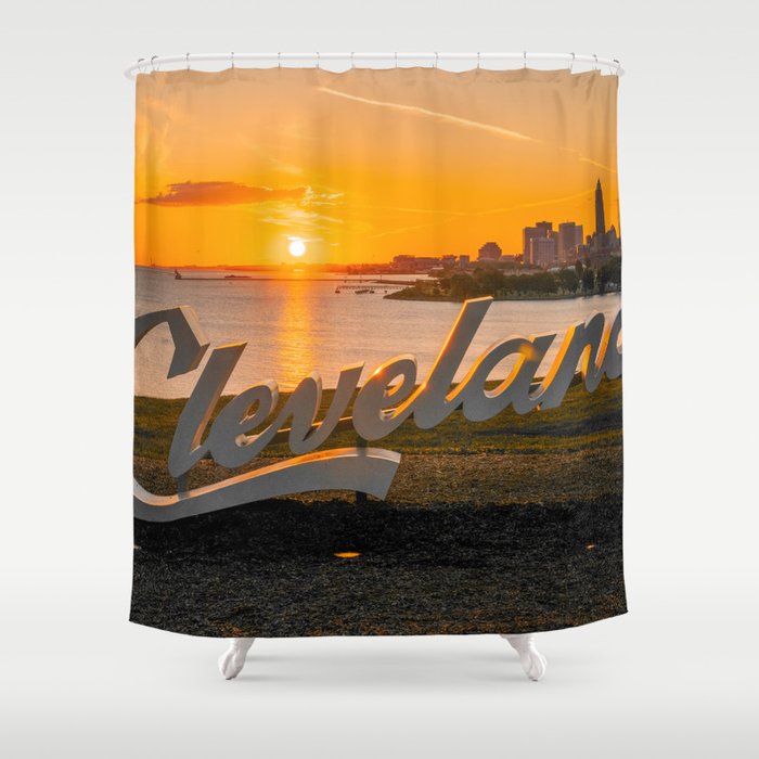 Cleveland Ohio Skyline City Sunrise Lake Erie Home Photography Print Shower Curtain