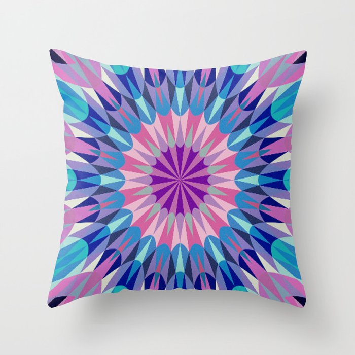 Retro Geometry Mandala Pink Purple Teal Throw Pillow